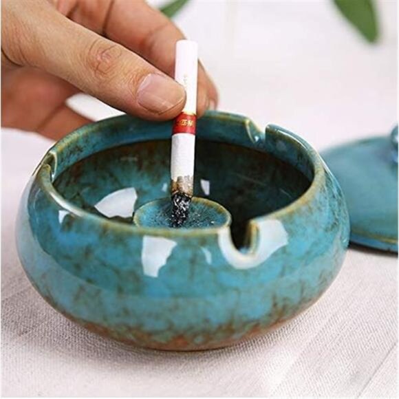 Ceramic Ashtray with Lids, Windproof,Cigarette Ashtray for Indoor or Outdoor Use - Picture 4 of 7